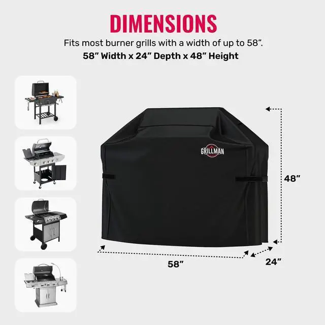 Alt view image 3 of 7 - Grill Cover by Black 58 Inch BBQ Outdoor Grill Covers Charcoal & Gas Grills Waterproof Rip-Proof Weather-Resistant Anti-UV Barbecue Cover for Weber Genesis Charbroil Nexgrill etc