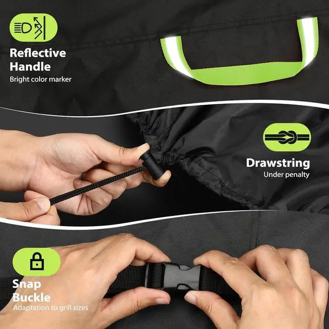 Alt view image 5 of 6 - Grill Cover for Outdoor Grill Universal Fit 45-75 BBQ Gas Grill Waterproof Anti-UV Oxford Fabric Windproof Design with Adjustable Straps Fits Weber/Char-Broil/Nexgrill and More (58)