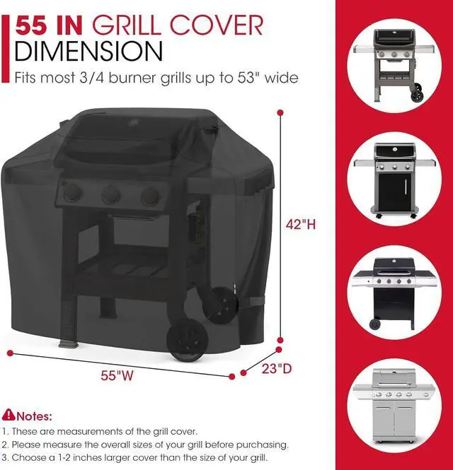 Alt view image 3 of 7 - Grill Cover 55 Inch for Outdoor Grill Heavy Duty Waterproof Fade Resistant BBQ Cover with Handles/Straps/Air Vents Compatible with Weber Charbroil Nexgrill Gas BBQs etc