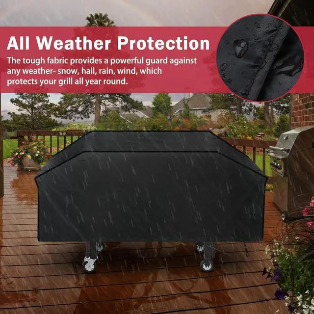Alt view image 6 of 7 - iCOVER Grill Cover 55in 600D Heavy Duty with Mesh Air Vent Waterproof Barbecue Gas Smoker Covers UV and Fade Resistant Fits Weber Char-Broil Nexgrill Brinkmann and More