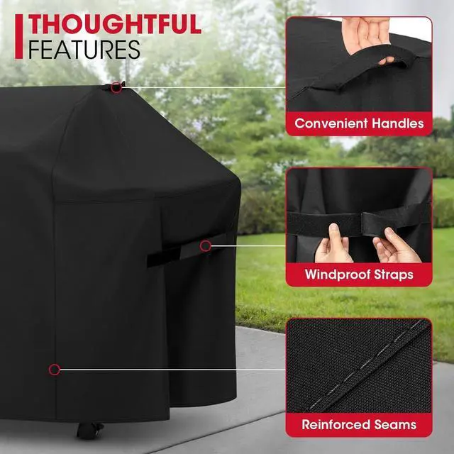 Alt view image 5 of 7 - 58 Inch Grill Cover for Weber Genesis II LX 300 Series and Genesis 300 Series Gas Grills Heavy Duty Waterproof Fade Resistant BBQ Cover All Weather Protection Compared to Weber 7130