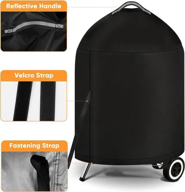 Alt view image 2 of 7 - iCOVER Grill Cover for Weber 22 Inch Charcoal Kettle- Heavy Duty Waterproof BBQ Cover for Weber Char-Broil 22 Inch Charcoal Kettle Grills