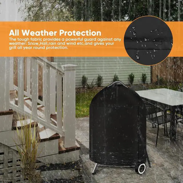 Alt view image 4 of 7 - iCOVER Grill Cover for Weber 22 Inch Charcoal Kettle- Heavy Duty Waterproof BBQ Cover for Weber Char-Broil 22 Inch Charcoal Kettle Grills