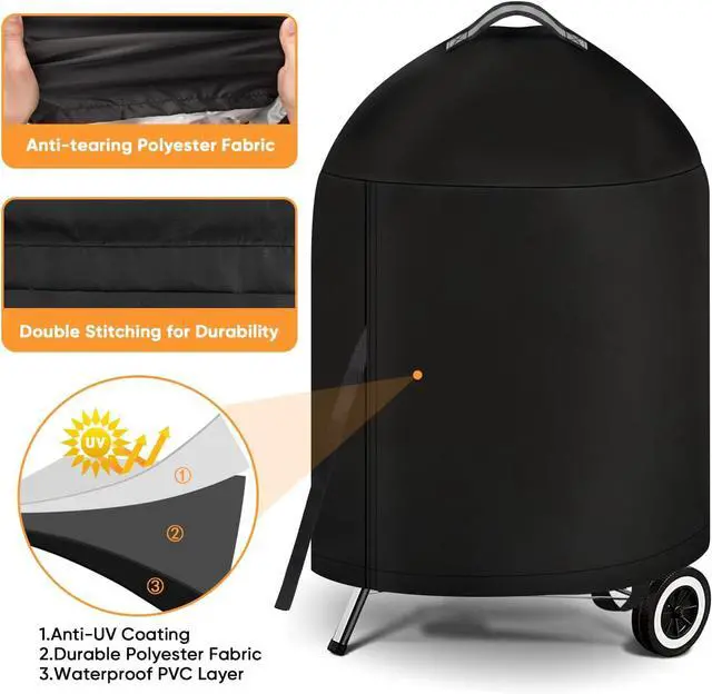 Alt view image 3 of 7 - iCOVER Grill Cover for Weber 22 Inch Charcoal Kettle- Heavy Duty Waterproof BBQ Cover for Weber Char-Broil 22 Inch Charcoal Kettle Grills