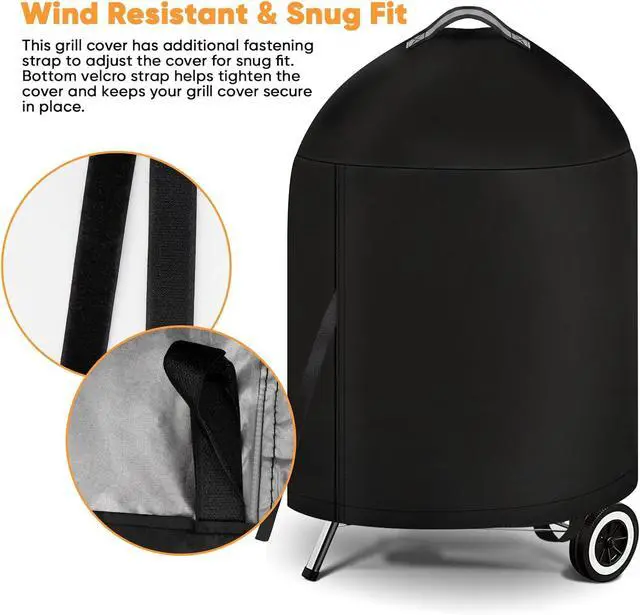 Alt view image 5 of 7 - iCOVER Grill Cover for Weber 22 Inch Charcoal Kettle- Heavy Duty Waterproof BBQ Cover for Weber Char-Broil 22 Inch Charcoal Kettle Grills