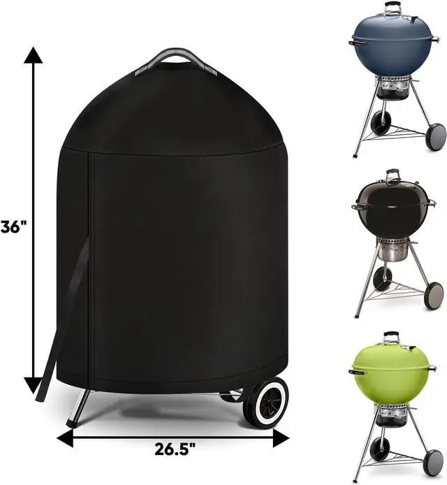 Alt view image 6 of 7 - iCOVER Grill Cover for Weber 22 Inch Charcoal Kettle- Heavy Duty Waterproof BBQ Cover for Weber Char-Broil 22 Inch Charcoal Kettle Grills