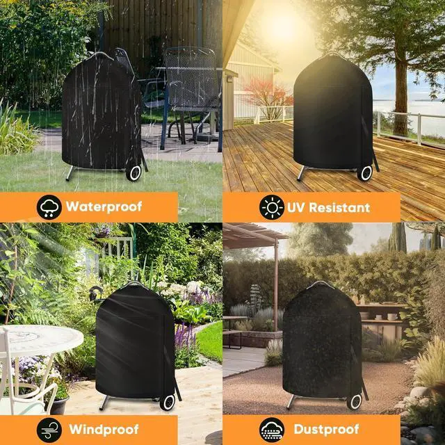 Alt view image 7 of 7 - iCOVER Grill Cover for Weber 22 Inch Charcoal Kettle- Heavy Duty Waterproof BBQ Cover for Weber Char-Broil 22 Inch Charcoal Kettle Grills