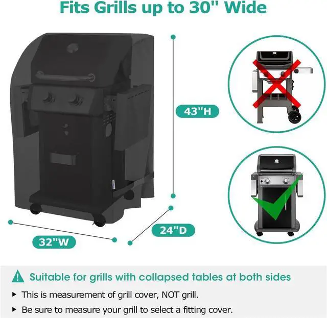 Alt view image 2 of 7 - 2 Burner Gas Grill Cover 32 inch Heavy Duty Waterproof Small BBQ Grilling Cover Compatible for Weber Char-Broil Nexgrill and More Grills with Collapsed Side Tables All Weather Protection