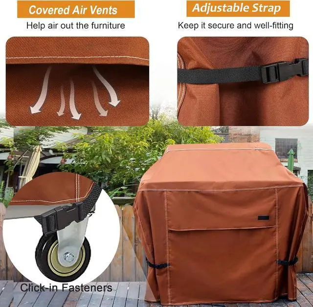 Alt view image 4 of 7 - Gas BBQ Grill Cover 52 Inch 2-3 Burner 600D Heavy Duty Waterproof Outdoor Barbecue Cover for Weber Char-Broil Brinkmann Nexgrill Grills and More Brown