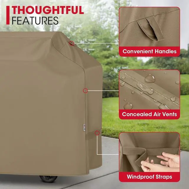 Alt view image 6 of 7 - 55 Inch Grill Cover for Outdoor Grill Heavy Duty Waterproof Gas BBQ Cover with Sealed Seam Rip and Fade Resistant Barbecue Covering for Weber Nexgrill Charbroil Neutral Taupe