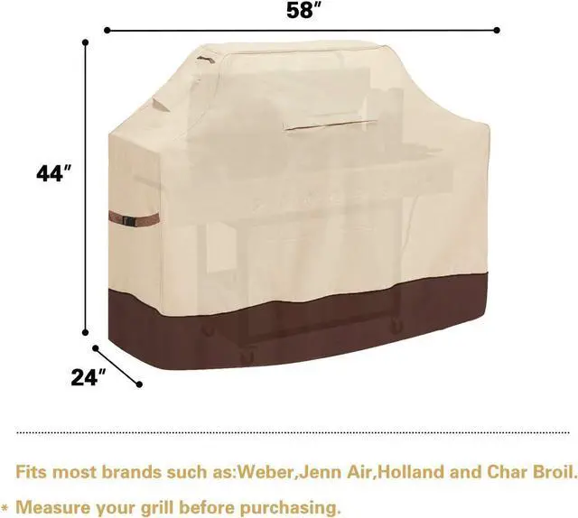 Alt view image 2 of 7 - Grill Cover 58-inch Waterproof BBQ Cover 600D Heavy Duty Gas Grill Cover UV & Dust & Rip & Fading Resistant Suitable for Weber Brinkmann Char Broil Grills and More Beige