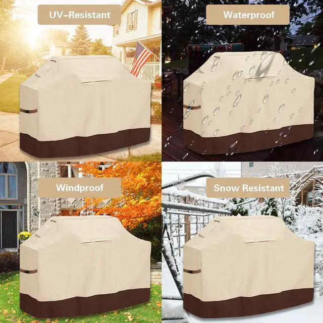 Alt view image 7 of 7 - Grill Cover 58-inch Waterproof BBQ Cover 600D Heavy Duty Gas Grill Cover UV & Dust & Rip & Fading Resistant Suitable for Weber Brinkmann Char Broil Grills and More Beige