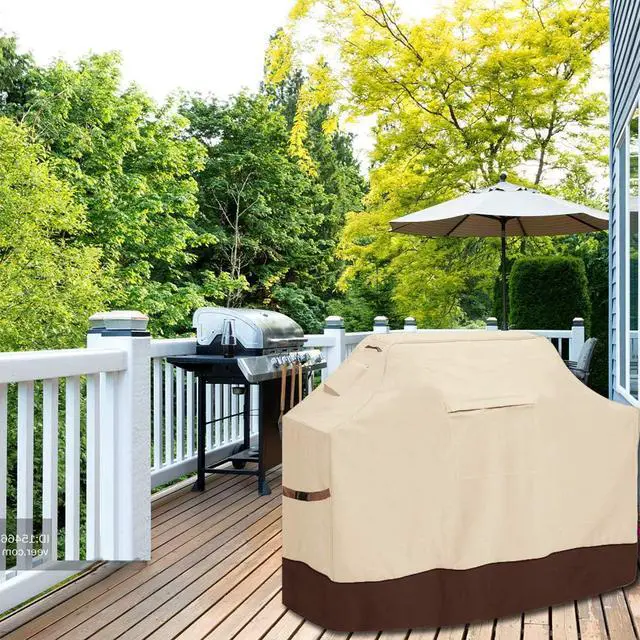 Alt view image 6 of 7 - Grill Cover 58-inch Waterproof BBQ Cover 600D Heavy Duty Gas Grill Cover UV & Dust & Rip & Fading Resistant Suitable for Weber Brinkmann Char Broil Grills and More Beige