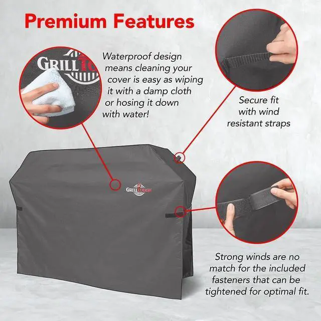 Alt view image 3 of 6 - Heavy Duty BBQ Grill Cover for Outdoor Grill 58 Inch  Waterproof Weather Resistant UV & Fade Resistant with Adjustable Straps  Gas Grill Cover for Weber Charbroil etc. Charcoal
