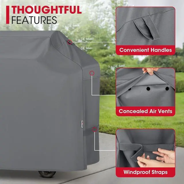 Alt view image 6 of 7 - Gas Grill Cover for Outdoor Grill 60 Inch BBQ Cover Heavy Duty Waterproof Fade Resistant Barbecue Protector Compatible with Weber Char-Broil Nexgrill BBQs up to 58 Wide Gray