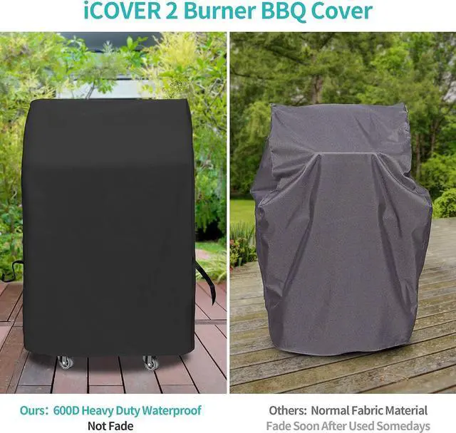 Alt view image 2 of 7 - iCOVER Small Grill Cover - 30 inch Two Burner BBQ Gas Grills Covers 600D Heavy Duty Waterproof Fits Weber/Char-Broil/Brinkmann/Nexgrill/Jenn Air/Pit Boss 3 Series with Collapsed Side Tables