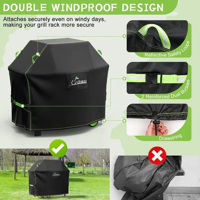 Alt view image 4 of 7 - Gas Grill Cover 48 Inch Waterproof UV & Fade Resistant BBQ Grill Cover for Outdoor Barbecue Cover with Reflective Strip and Air Vent for Weber Dyna-glo Char-Broil Nexgrill etc. Black