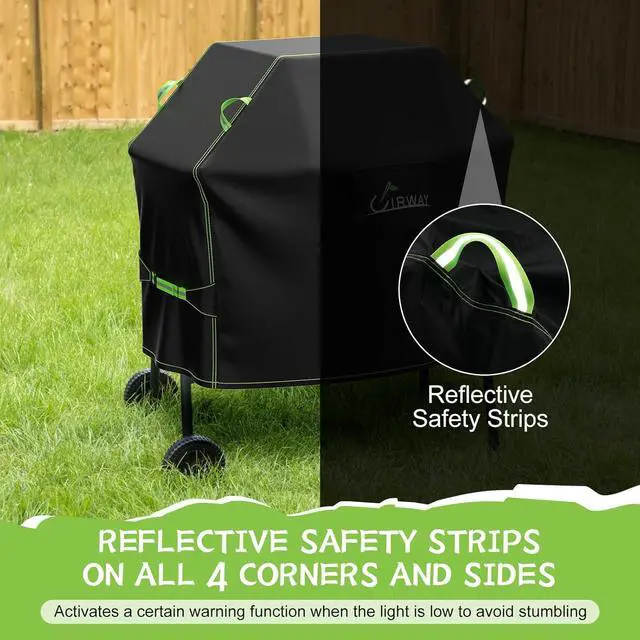 Alt view image 6 of 7 - Gas Grill Cover 48 Inch Waterproof UV & Fade Resistant BBQ Grill Cover for Outdoor Barbecue Cover with Reflective Strip and Air Vent for Weber Dyna-glo Char-Broil Nexgrill etc. Black