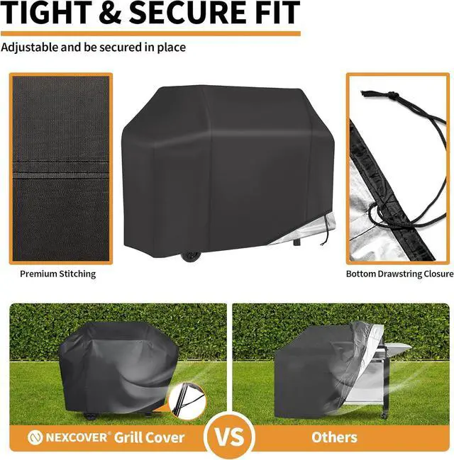 Alt view image 3 of 7 - 58 inch BBQ Cover - Waterproof Fade Resistant Fits Weber Brinkmann Nexgrill Black Grill Cover
