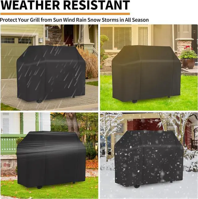 Alt view image 6 of 7 - 58 inch BBQ Cover - Waterproof Fade Resistant Fits Weber Brinkmann Nexgrill Black Grill Cover