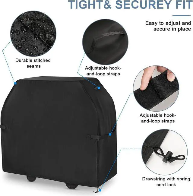Alt view image 4 of 7 - Grill Cover for Outdoor Grill BBQ Gas Grill Cover 58 Inch Heavy Duty Waterproof UV & Fade Resistant Barbecue Cover with Hook-and-Loop Straps & Adjustable Hem Drawstring Outside(Black).