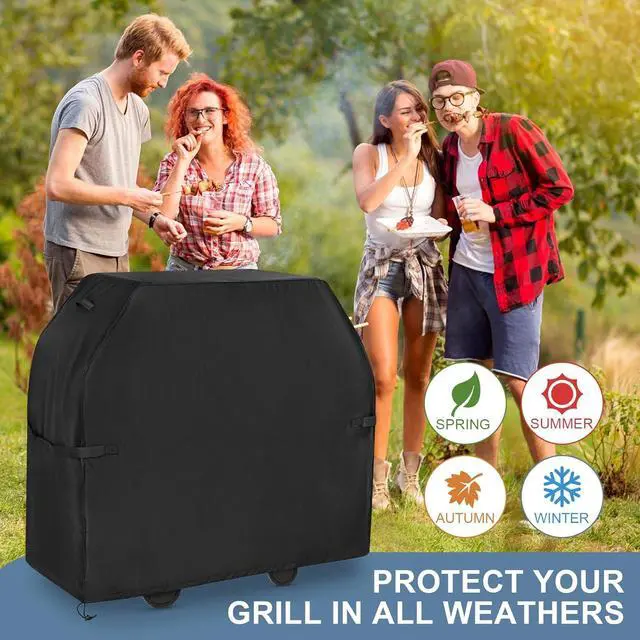 Alt view image 7 of 7 - Grill Cover for Outdoor Grill BBQ Gas Grill Cover 58 Inch Heavy Duty Waterproof UV & Fade Resistant Barbecue Cover with Hook-and-Loop Straps & Adjustable Hem Drawstring Outside(Black).