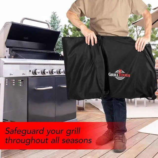 Alt view image 6 of 6 - Heavy Duty BBQ Grill Cover for Outdoor Grill 58 Inch  Waterproof Weather Resistant UV & Fade Resistant with Adjustable Straps  Gas Grill Cover for Weber Genesis Charbroil etc. Black