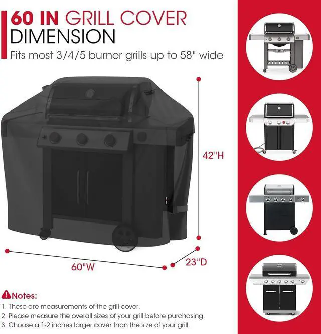 Alt view image 3 of 7 - Grill Cover 60 Inch Heavy Duty Waterproof Gas Grill Cover for Outside Fade Resistant Outdoor Barbecue Protector Compatible with Weber Char-Broil Nexgrill BBQs up to 58 Wide