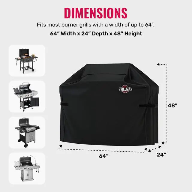 Alt view image 3 of 7 - Grill Cover by Black 64 Inch BBQ Outdoor Grill Covers Charcoal & Gas Grills Waterproof Rip-Proof Weather-Resistant Anti-UV Barbecue Cover for Weber Genesis Charbroil Nexgrill etc