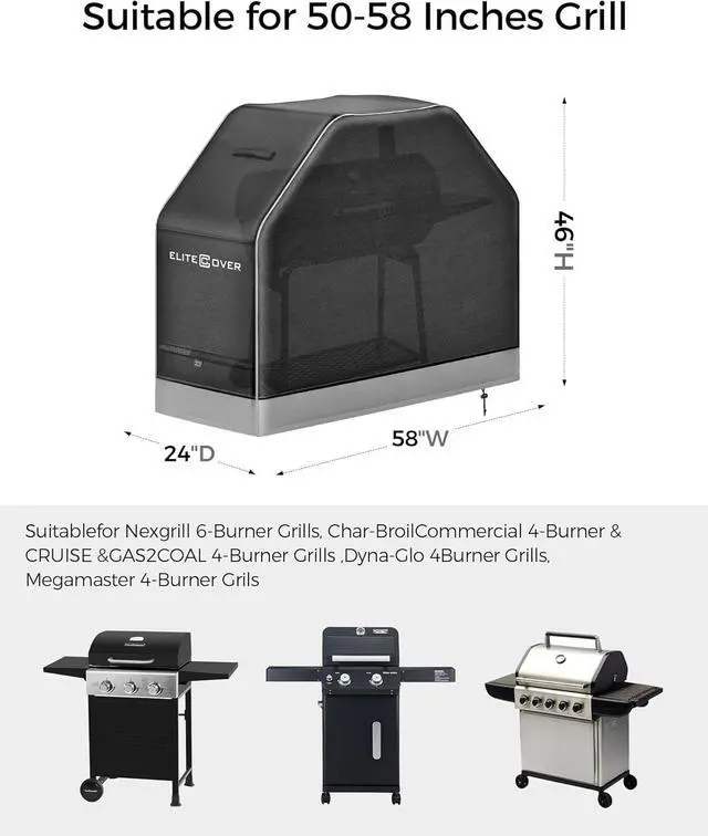 Alt view image 6 of 7 - EliteCover 58 Inch 600D Heavy Duty Grill Cover for Outdoor Grill with Waterproof UV & Fade Resistant Black