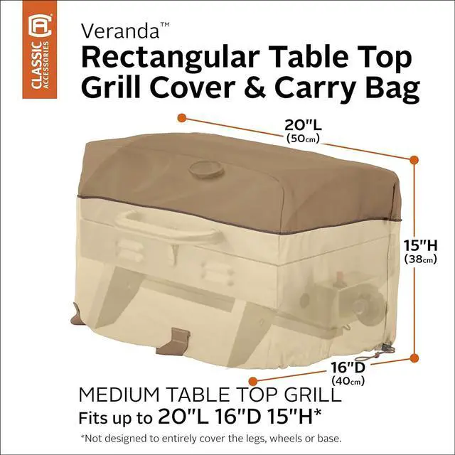 Alt view image 2 of 7 - Veranda Water-Resistant Rectangular Table Top Grill Cover 20 x 16 x 15 Inch