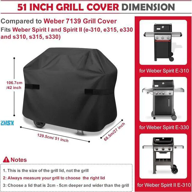 Alt view image 3 of 7 - Grill Cover 51 inch Heavy Duty Waterproof Grill Cover for Outdoor Grill 600D Anti-UV Fade-Resistant Barbecue Gas Cover with Adjustable Straps for Weber Genesis Charbroil and More Grills