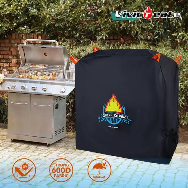 Alt view image 2 of 7 - Vivicreate Waterproof BBQ Grill Cover 52 Inch Heavy Duty 420D Fabric Outdoor Barbecue Cover Weatherproof UV Protection Windproof Fits Weber Char-Broil Nexgrill Traeger Smoker Parrilla