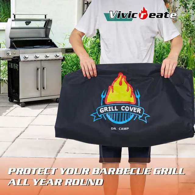 Alt view image 4 of 7 - Vivicreate Waterproof BBQ Grill Cover 52 Inch Heavy Duty 420D Fabric Outdoor Barbecue Cover Weatherproof UV Protection Windproof Fits Weber Char-Broil Nexgrill Traeger Smoker Parrilla