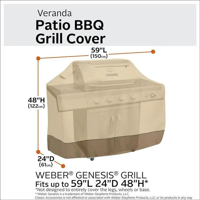 Alt view image 2 of 7 - Veranda Water-Resistant 59 Inch BBQ Grill Cover for the Weber Genesis