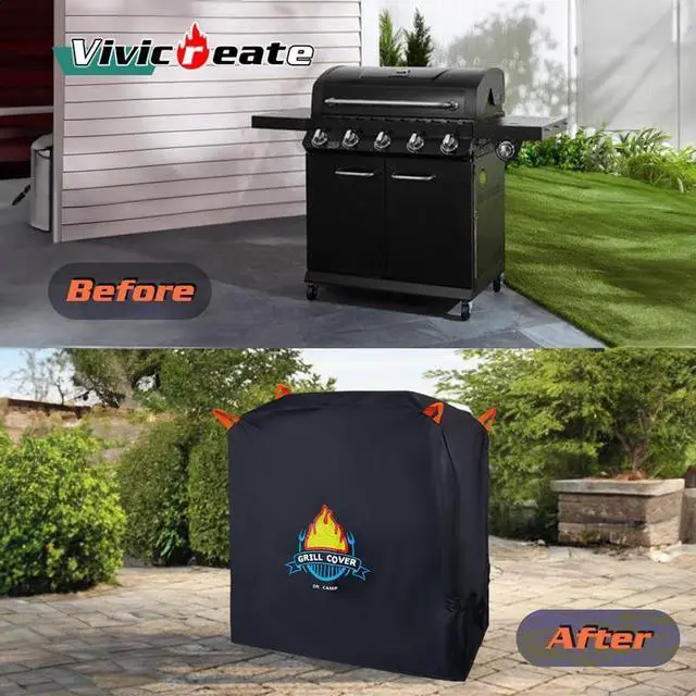 Alt view image 7 of 7 - Vivicreate Waterproof BBQ Grill Cover 52 Inch Heavy Duty 420D Fabric Outdoor Barbecue Cover Weatherproof UV Protection Windproof Fits Weber Char-Broil Nexgrill Traeger Smoker Parrilla