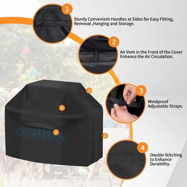 Alt view image 4 of 7 - iCOVER Grill Cover 82 Inch BBQ Grill Cover for Outdoor Grill 600D Heavy-Duty Waterproof Gas Grill Cover BBQ Cover Barbecue Grill Covers for Weber Charbroil Brinkmann Nexgrill and More Black