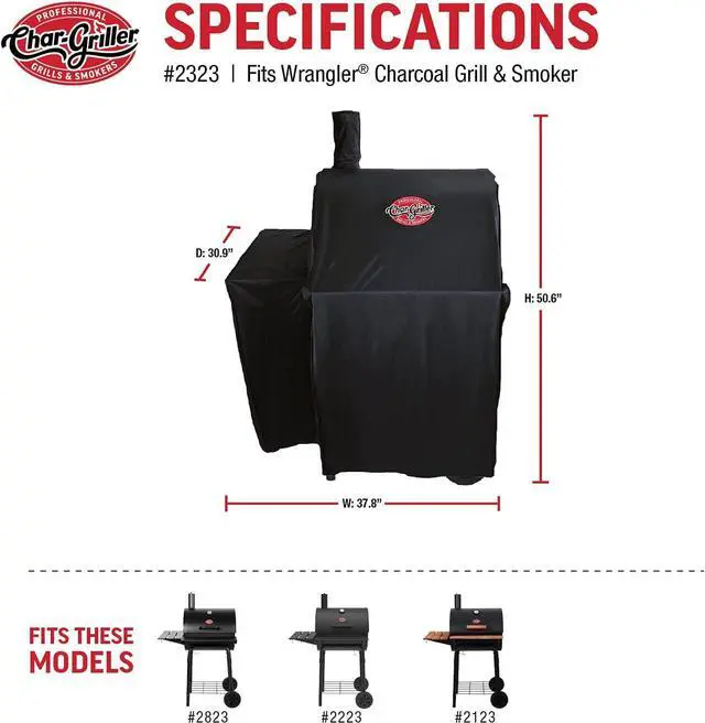 Alt view image 6 of 7 - 2323 Wrangler Charcoal Grill Cover Black