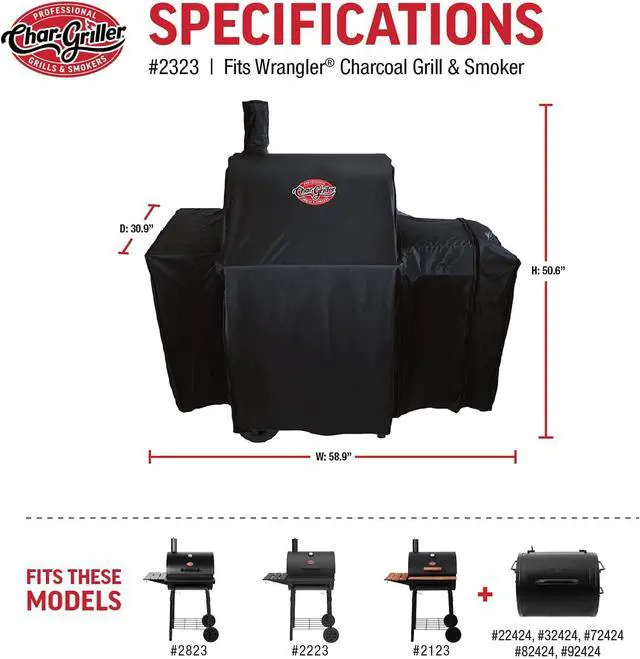 Alt view image 7 of 7 - 2323 Wrangler Charcoal Grill Cover Black