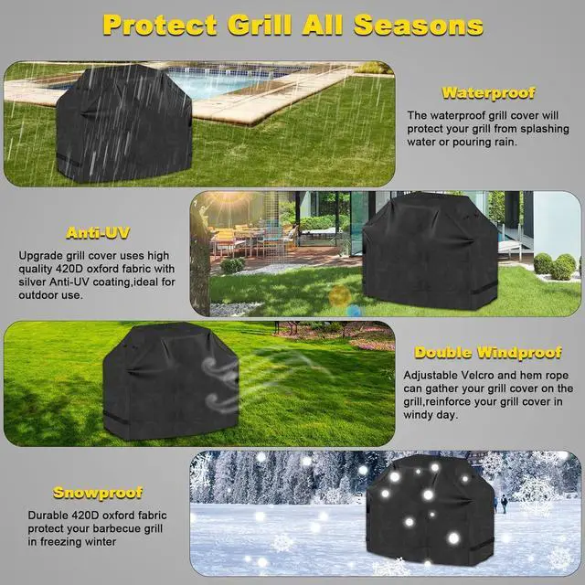 Alt view image 5 of 7 - Grill Cover Cover for Outdoor Grill BBQ Waterproof & UV Resistant Gas Convenient Durable Ripstop Weber Char Broil Nexgrill and More Grills 58 Inch Black