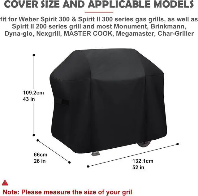 Alt view image 2 of 7 - Grill Cover 52 Inch - 7106 Grill Cover for Weber Spirit 200 and 300 Series Gas Grill 600D Oxford Waterproof Barbecue Cover for Outdoor Grill Compared to Weber 7106