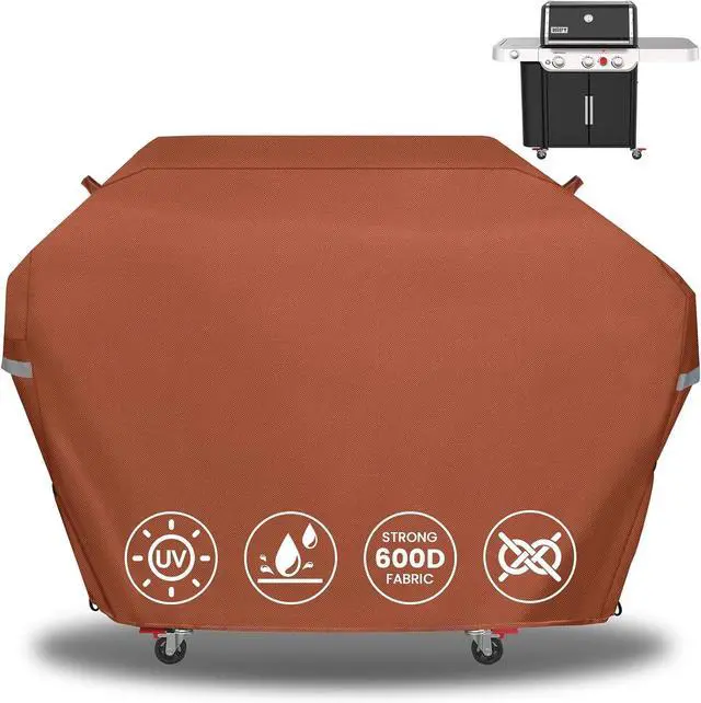 Main image of 63 Inch Grill Cover for Weber Genesis 300 Series and New 2022 Genesis 300 Grills Heavy Duty Waterproof Fade Resistant Outdoor BBQ Grill Cover with Elastic Drawstrings Compared to Weber 7757 Brown