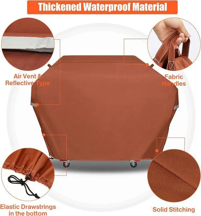 Alt view image 4 of 7 - 63 Inch Grill Cover for Weber Genesis 300 Series and New 2022 Genesis 300 Grills Heavy Duty Waterproof Fade Resistant Outdoor BBQ Grill Cover with Elastic Drawstrings Compared to Weber 7757 Brown