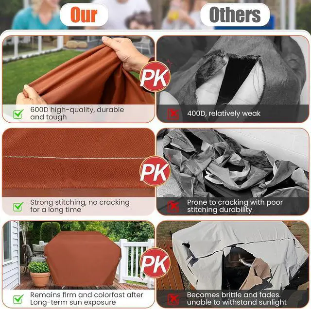 Alt view image 5 of 7 - 63 Inch Grill Cover for Weber Genesis 300 Series and New 2022 Genesis 300 Grills Heavy Duty Waterproof Fade Resistant Outdoor BBQ Grill Cover with Elastic Drawstrings Compared to Weber 7757 Brown
