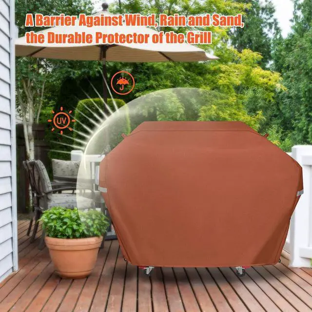 Alt view image 6 of 7 - 63 Inch Grill Cover for Weber Genesis 300 Series and New 2022 Genesis 300 Grills Heavy Duty Waterproof Fade Resistant Outdoor BBQ Grill Cover with Elastic Drawstrings Compared to Weber 7757 Brown