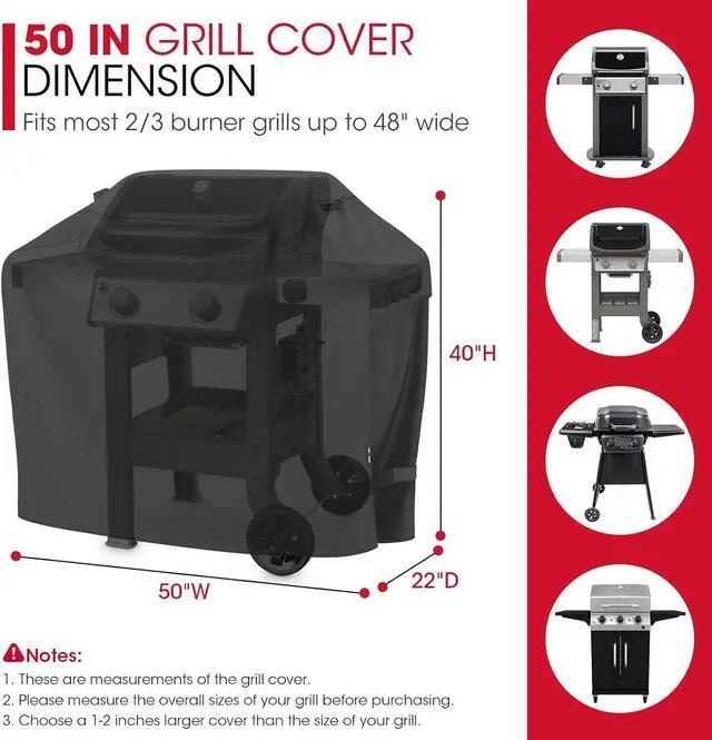 Alt view image 2 of 7 - 50 Inch Outdoor BBQ Grill Cover with Air Vents/Handles/Straps Heavy Duty Waterproof Fade Resistant Fits for Weber Char-Broil Nexgrill 2-3 Burner Gas Grills etc