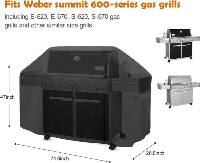 Alt view image 2 of 7 - Grill Cover for Weber Summit 600 Series Grill Cover 74.8 Inch Heavy Duty Water-Resistant Oxford Fabric Barbecue Cover with Velcro