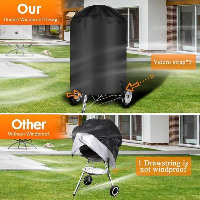 Alt view image 4 of 6 - BBQ Grill Cover for Weber Grill Covers 22 Inch for Weber Kettle Grill Cover for Heavy Duty Waterproof BBQ Covers for Outside Kettle Accessories Griddle Cover