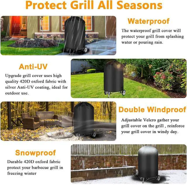 Alt view image 5 of 6 - BBQ Grill Cover for Weber Grill Covers 22 Inch for Weber Kettle Grill Cover for Heavy Duty Waterproof BBQ Covers for Outside Kettle Accessories Griddle Cover