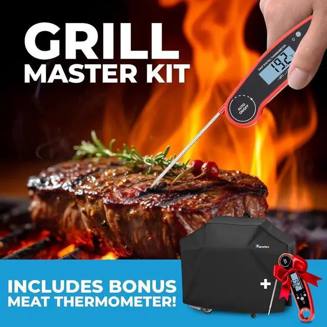 Alt view image 2 of 7 - Grill Cover for Outdoor Grill 55 Inch  Bonus Meat Thermometer Included Heavy Duty Waterproof BBQ Gas Grill Cover for Outside UV & Fade Resistant Compatible with Most 34 Burner Grills